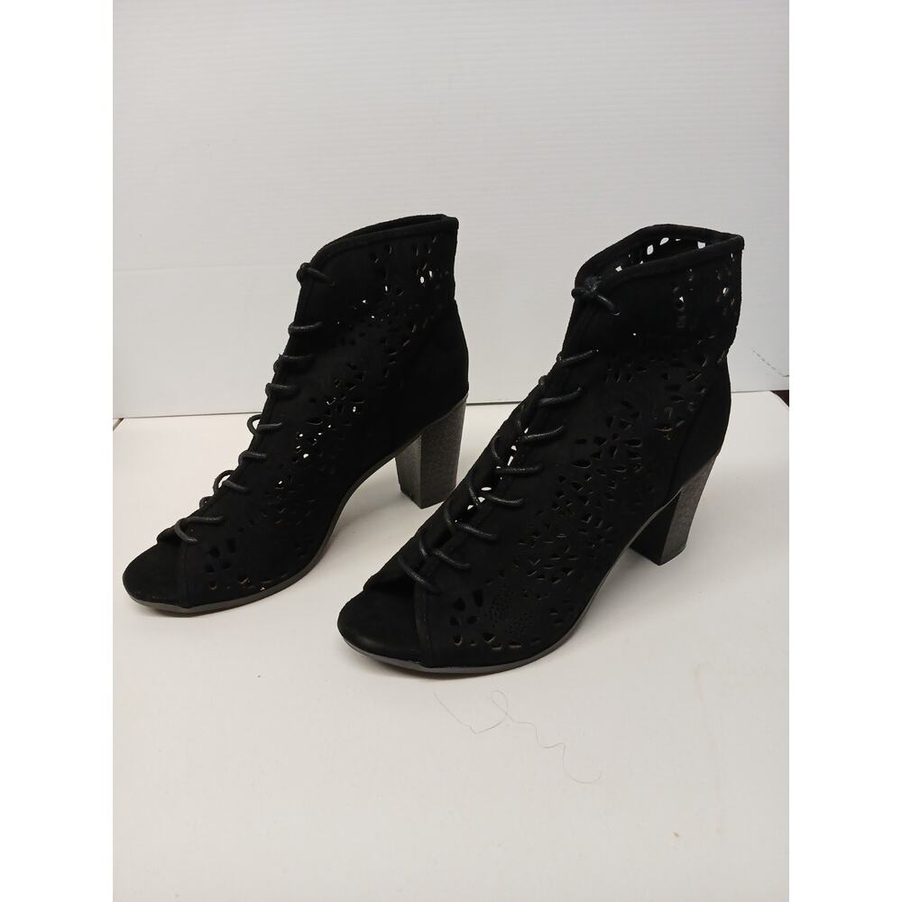 Bella Marie (10) Laced Tie Ankle Open Toe Faux Suede High Heels